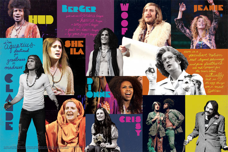 Cast page for Hair's program. Handmade type